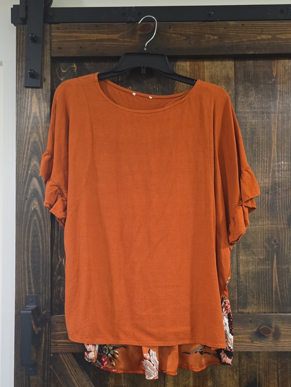 Rust Orange Women's Ruffle Sleeve Top